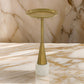 24 Inch Drink Side Table, 12 Inch Round Tray Top, White Marble Base, Gold By Casagear Home