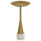 24 Inch Drink Side Table, 12 Inch Round Tray Top, White Marble Base, Gold By Casagear Home