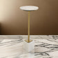 Drink Side Table, 10 Inch Round Marble Top, Triangular Base, Gold Frame By Casagear Home