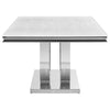 71 Inch Dining Table Rectangular White Faux Marble Top Pedestal Base By Casagear Home BM315256