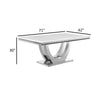 71 Inch Dining Table Rectangular White Faux Marble Top Pedestal Base By Casagear Home BM315256