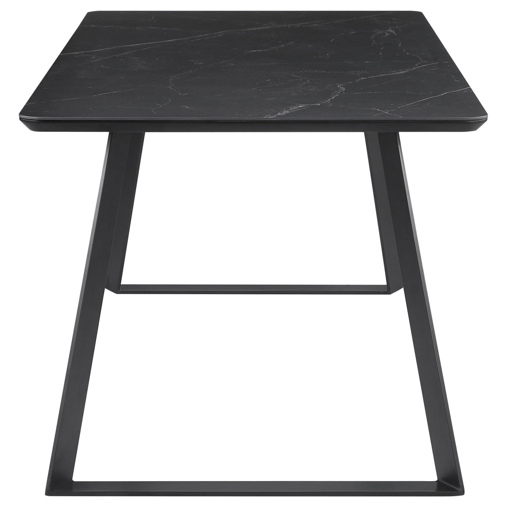 71 Inch Dining Table Rectangular Tabletop Sled Style Base Gray Metal By Casagear Home BM315257