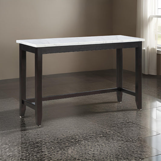 36 Inch Counter Height Table, Rectangular White Marble Top, Espresso Brown By Casagear Home