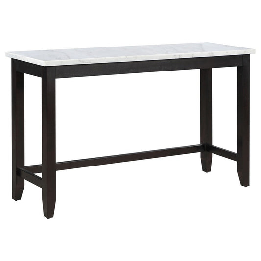 36 Inch Counter Height Table, Rectangular White Marble Top, Espresso Brown By Casagear Home