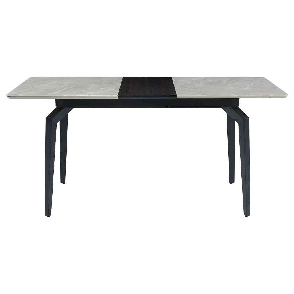 51-65 Inch Dining Table Extendable White Top Butterfly Leaf Sandy Black By Casagear Home BM315261