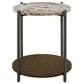 20 Inch Accent Table Round Marble Top 1 Shelf Brown Gunmetal Finish By Casagear Home BM315262