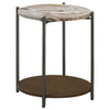 20 Inch Accent Table Round Marble Top 1 Shelf Brown Gunmetal Finish By Casagear Home BM315262