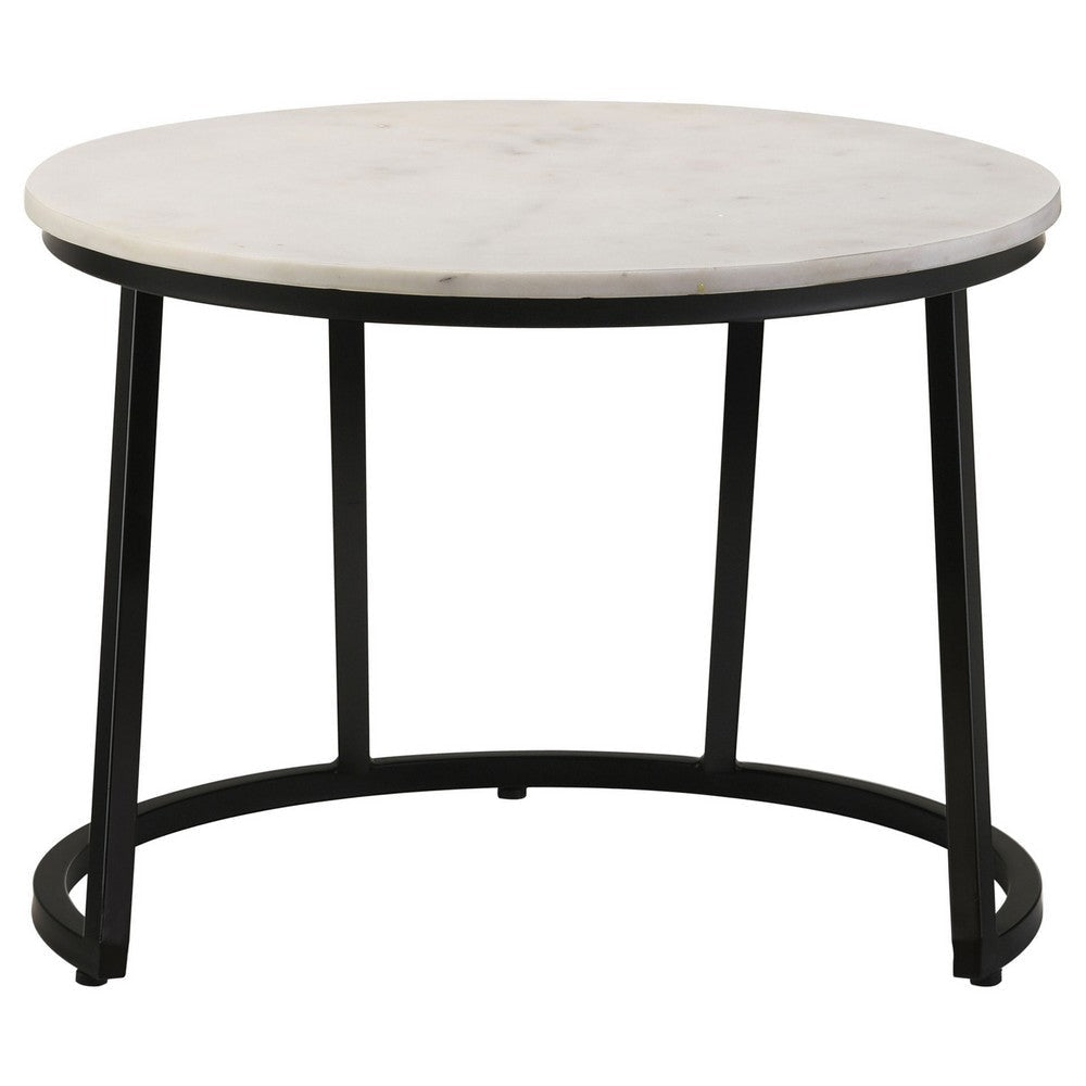 24 Inch Accent Coffee Table White Marble Top C Base Black Metal Finish By Casagear Home BM315263