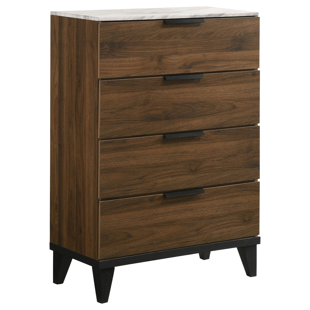 Yuzo 45 Inch Tall Dresser Chest 4 Drawers White Faux Marble Walnut Brown By Casagear Home BM315266