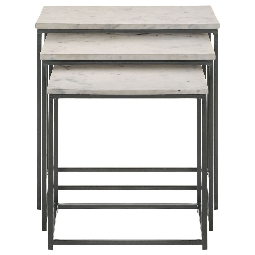 Agi 3 Piece Nesting Side Table Set White Square Marble Gray Metal Frame By Casagear Home BM315267