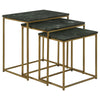 Agi 3 Piece Nesting Side Table Set, Green Square Marble, Gold Metal Frame By Casagear Home