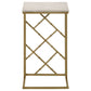 Syp 25 Inch Accent Table White Marble Top Gold Crossed Open Metal Frame By Casagear Home BM315269