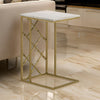 Syp 25 Inch Accent Table, White Marble Top, Gold Crossed Open Metal Frame By Casagear Home