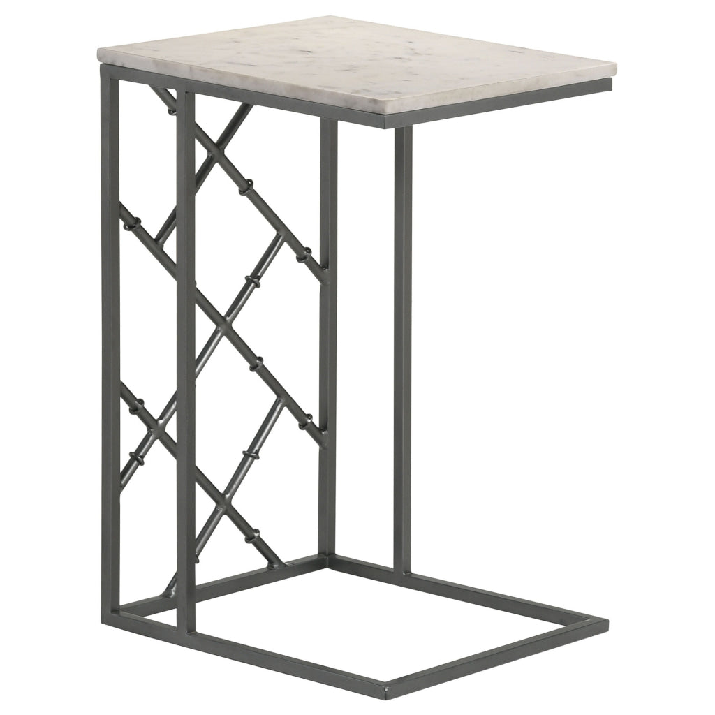 Syp 25 Inch Accent Table, White Marble Top, Gray Metal Crossed Open Frame By Casagear Home