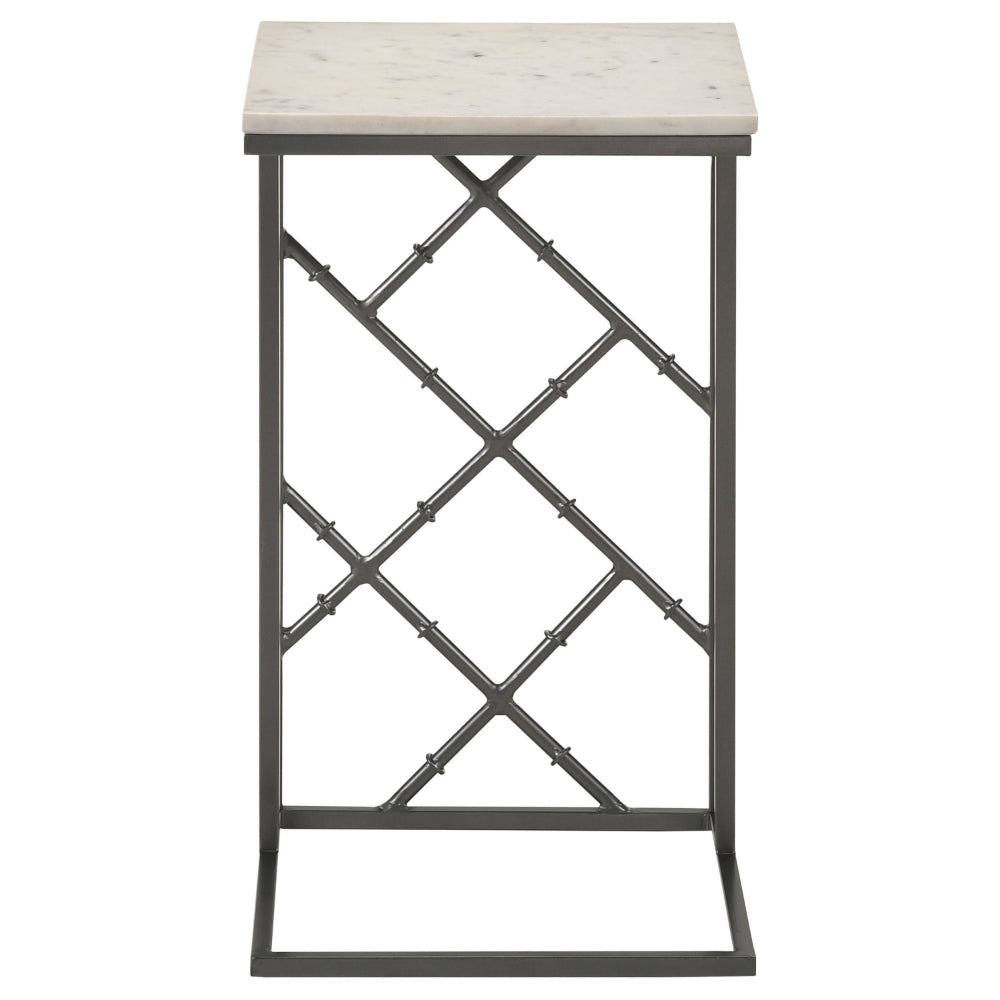 Syp 25 Inch Accent Table White Marble Top Gray Metal Crossed Open Frame By Casagear Home BM315270