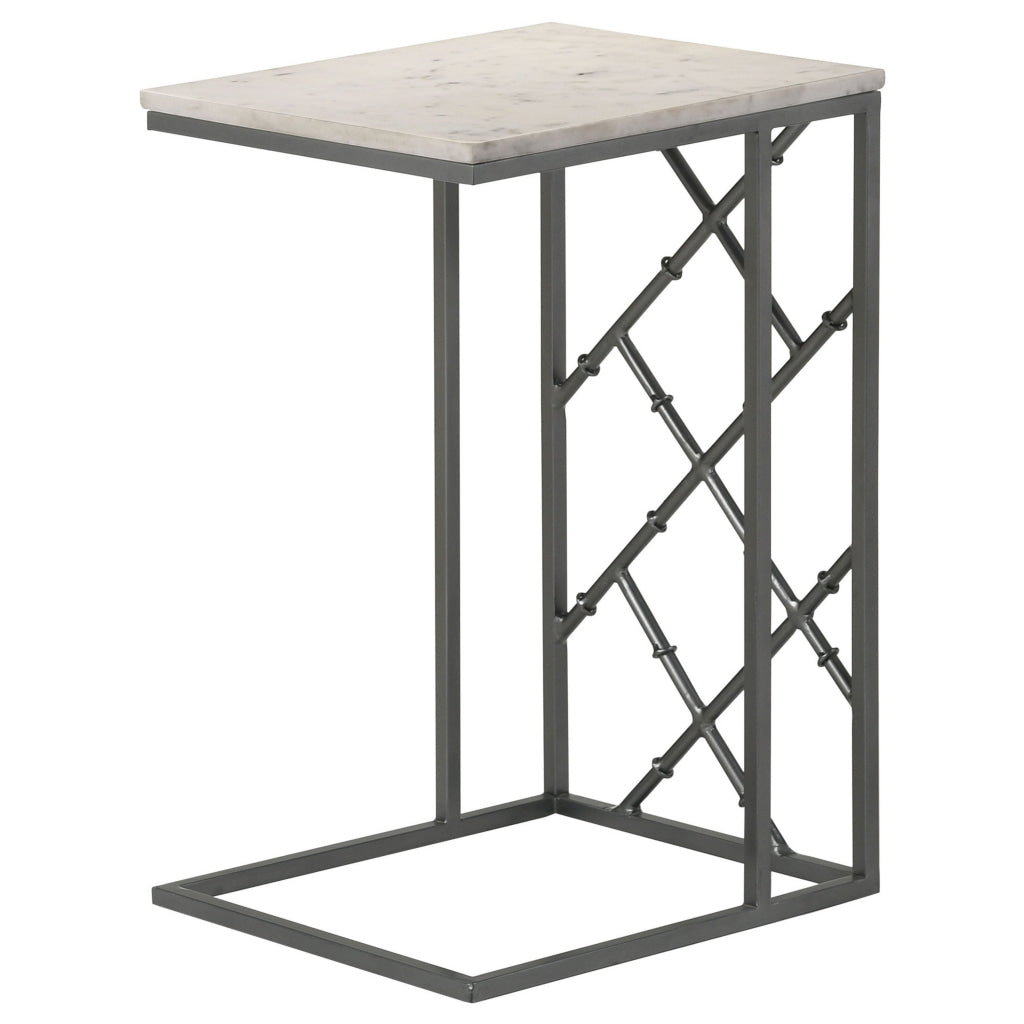 Syp 25 Inch Accent Table White Marble Top Gray Metal Crossed Open Frame By Casagear Home BM315270