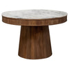 Evi 46 Inch Dining Table, Round Marble Top, Pedestal Base, Fluted, Brown By Casagear Home