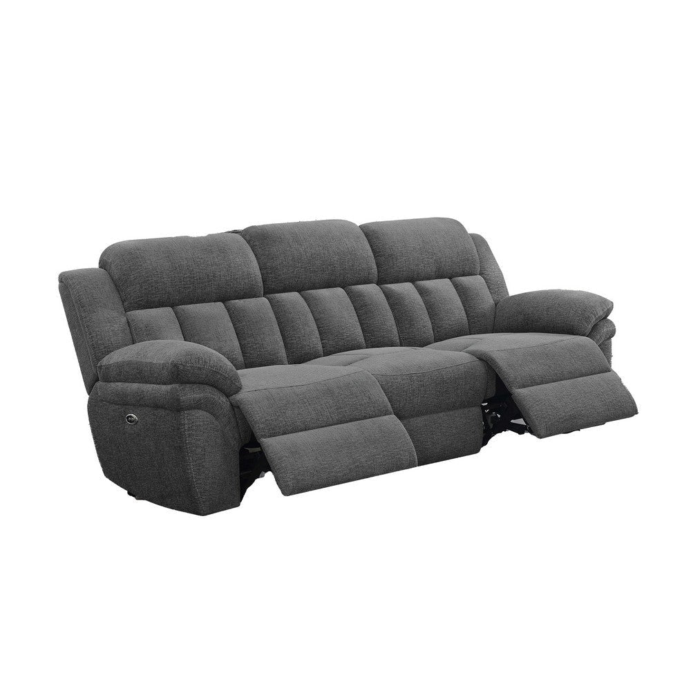 Diko 99 Inch Dual Power Recliner Sofa Cushioned Tufted Seats Gray Finish By Casagear Home BM315275