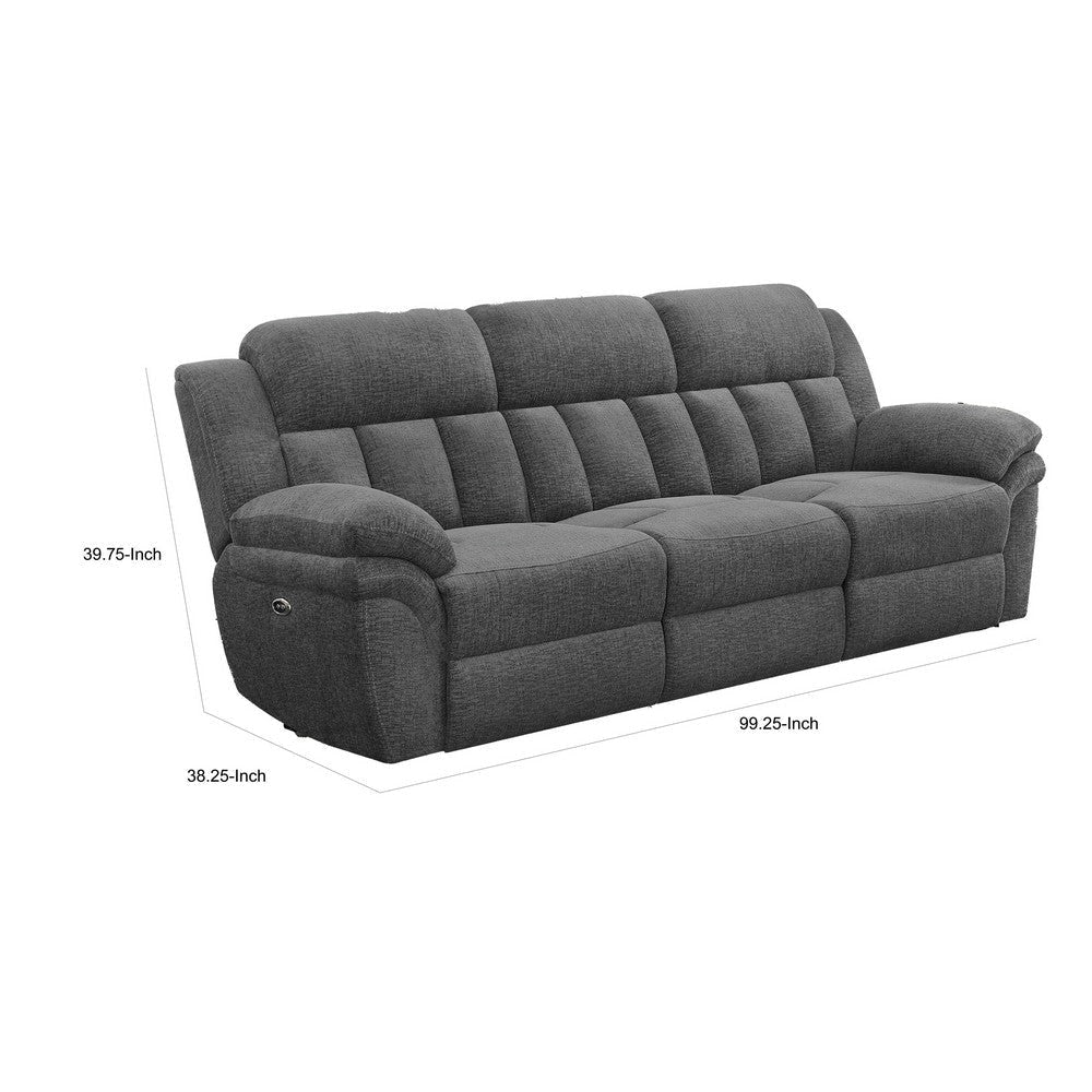 Diko 99 Inch Dual Power Recliner Sofa Cushioned Tufted Seats Gray Finish By Casagear Home BM315275