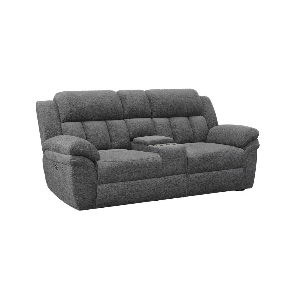 Diko 86 Inch Power Recliner Loveseat, Cupholders, Storage Console, Gray By Casagear Home