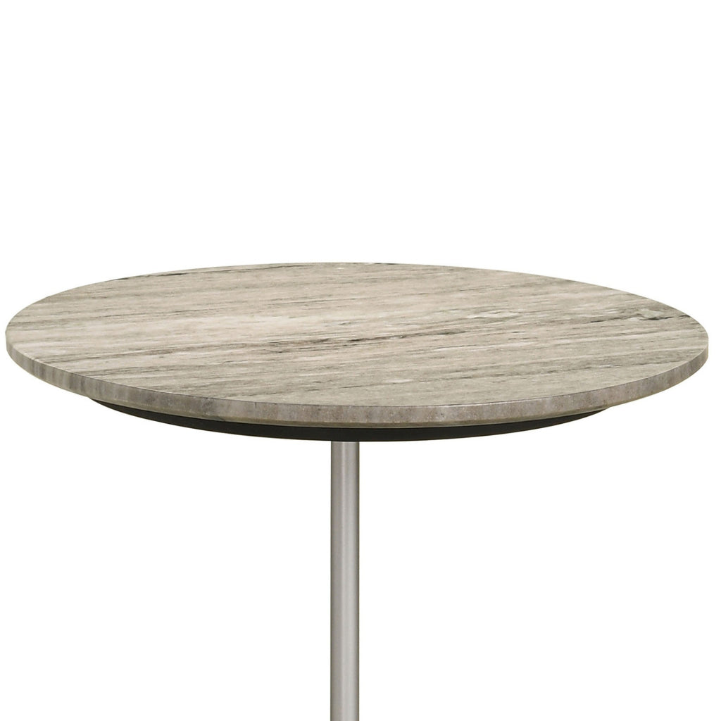 24 Inch Side Table Round White Marble Top Brown Mango Wood Pedestal Base By Casagear Home BM315278