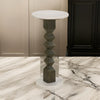 Drink Side Table, 11 Inch Round Marble, Spindle Pedestal Base, White, Gray By Casagear Home