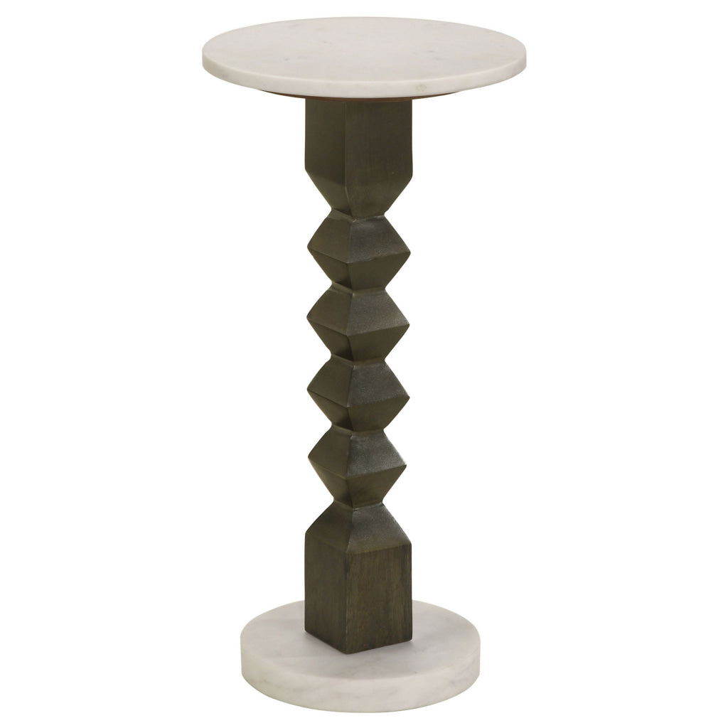 Drink Side Table 11 Inch Round Marble Spindle Pedestal Base White Gray By Casagear Home BM315280