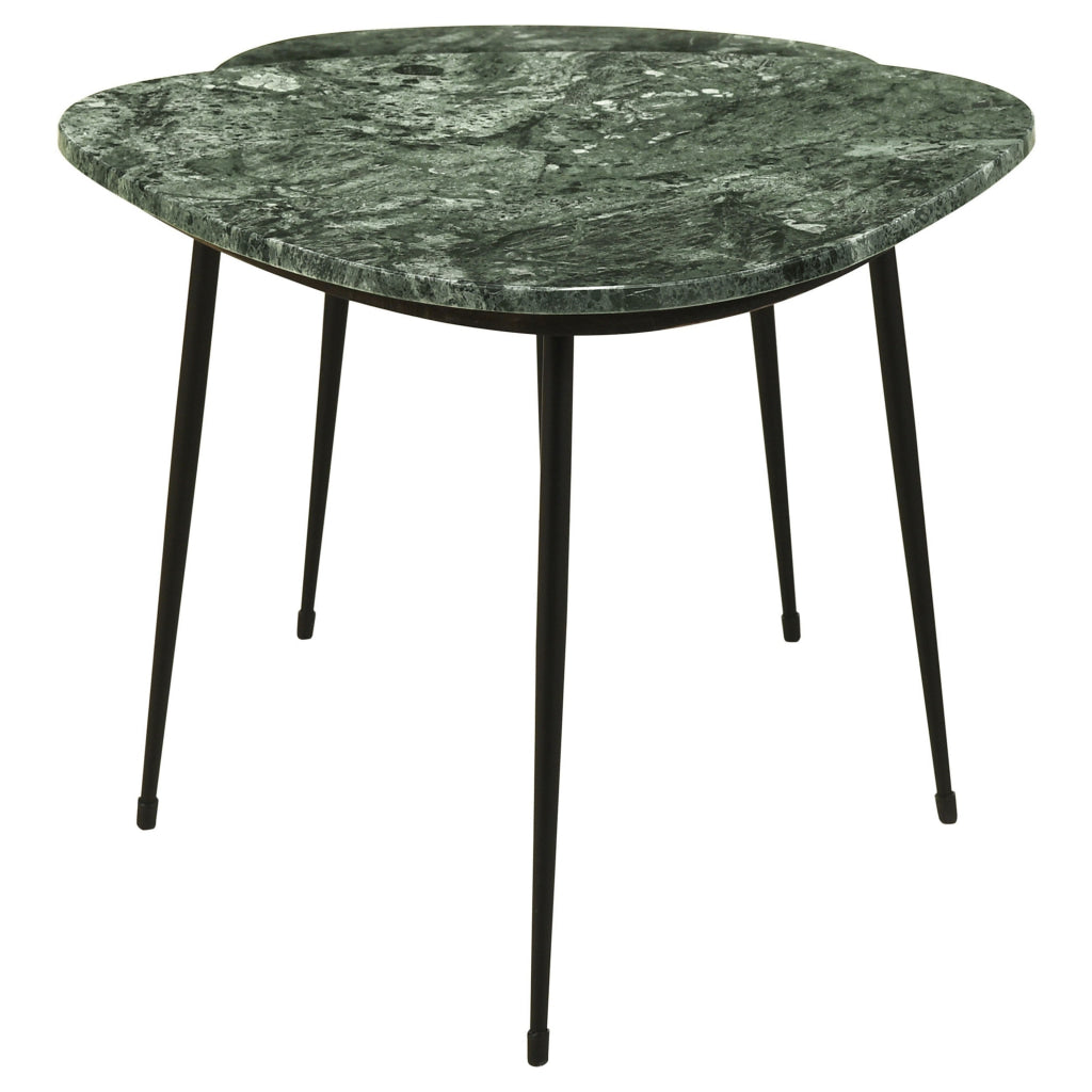 2 Piece Nesting Accent Table Set Triangular Marble Top Green Black By Casagear Home BM315281