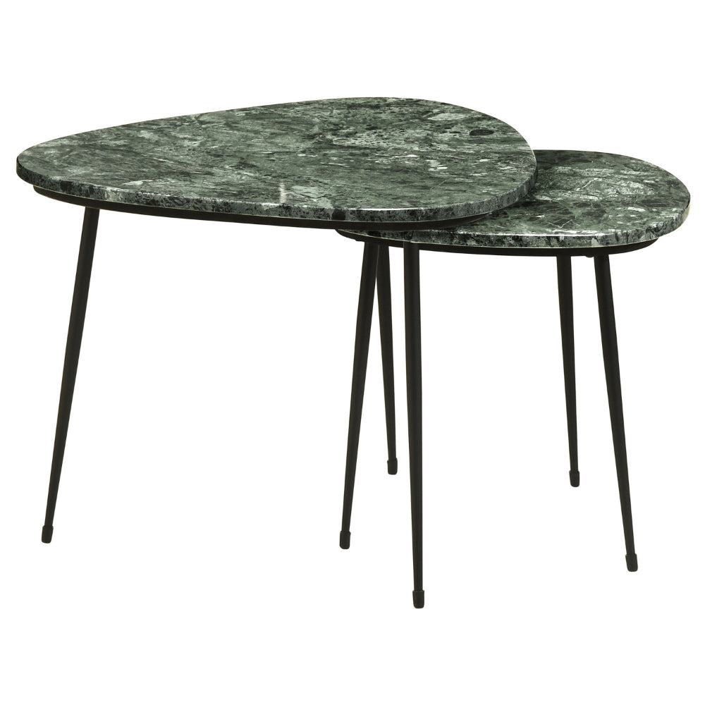 2 Piece Nesting Accent Table Set Triangular Marble Top Green Black By Casagear Home BM315281