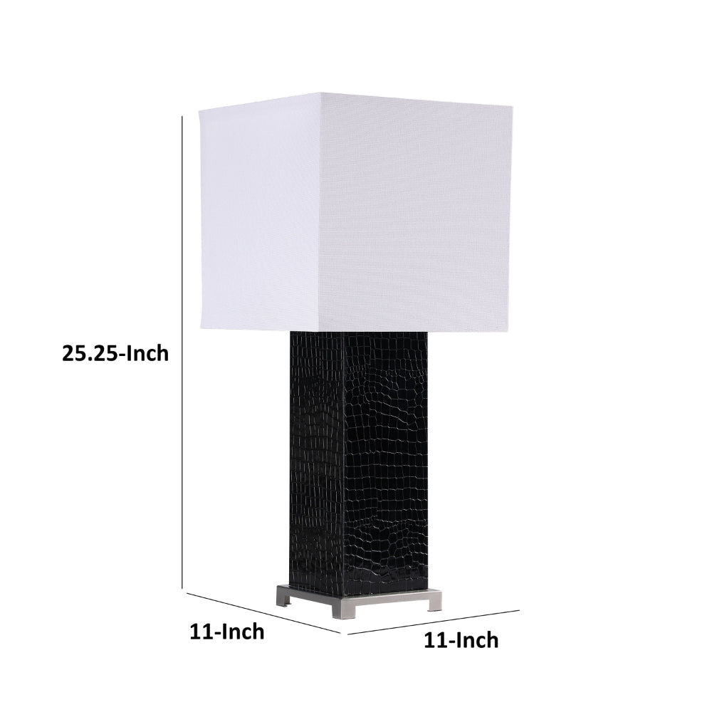 25 Inch Table Lamp Square White Shade Modern Black Crocodile Pattern Base By Casagear Home BM315282