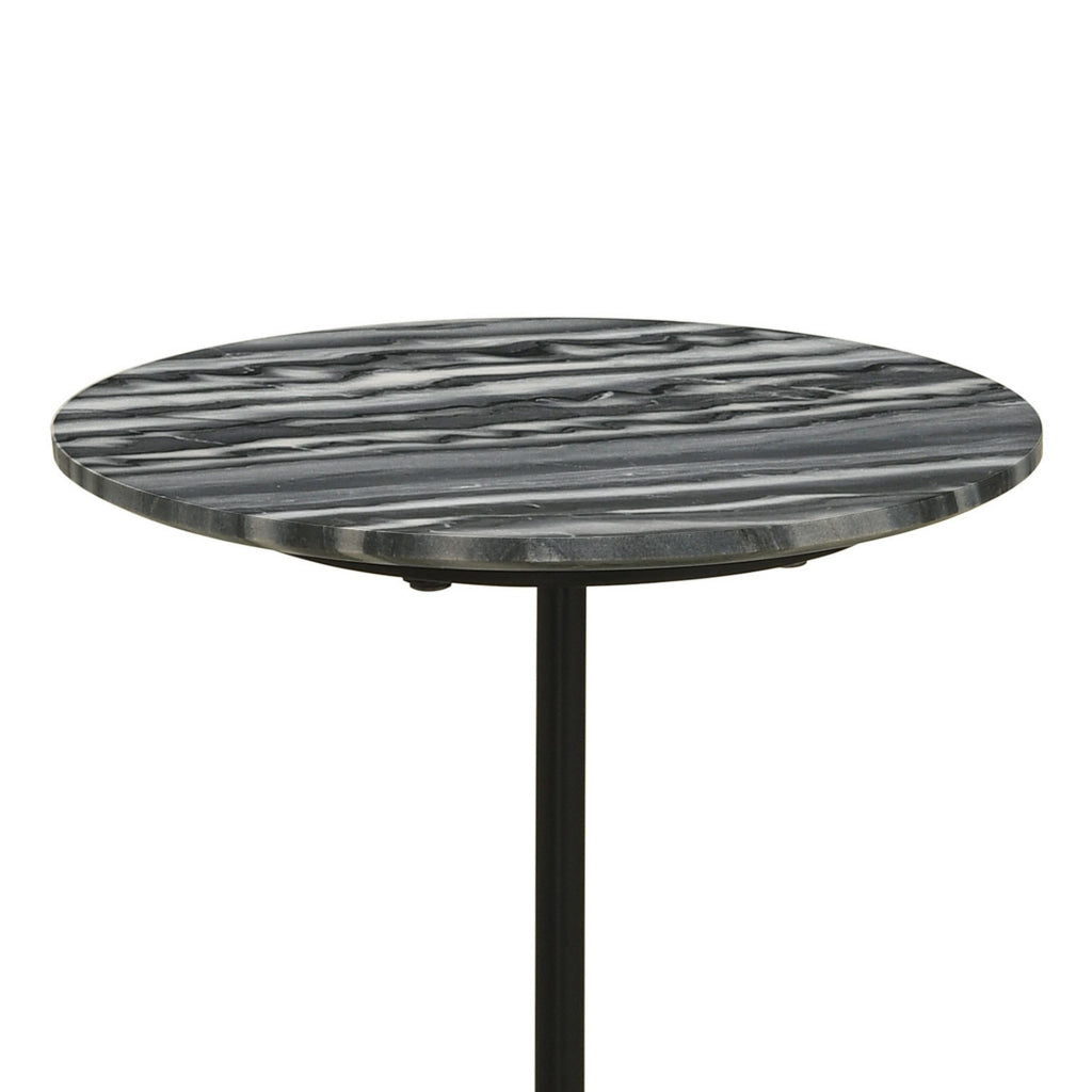 Side End Drink Table Round Gray White Marble Top Pedestal Base 14x14x24 By Casagear Home BM315283