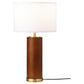 28 Inch Table Lamp White Fabric Drum Shade Gold Metal Brown Bridge Base By Casagear Home BM315284