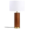 28 Inch Table Lamp White Fabric Drum Shade Gold Metal Brown Bridge Base By Casagear Home BM315284