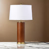 28 Inch Table Lamp White Fabric Drum Shade Gold Metal Brown Bridge Base By Casagear Home BM315284