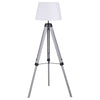 56 Inch Floor Lamp White Tapered Drum Shade Weathered Gray Tripod Base By Casagear Home BM315285