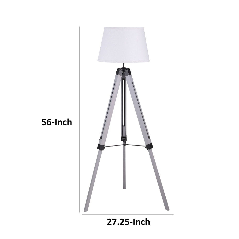 56 Inch Floor Lamp White Tapered Drum Shade Weathered Gray Tripod Base By Casagear Home BM315285