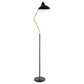 69 Inch Floor Lamp, V Curved Arm, Wavy Edges, Black Metal, Gold, White  By Casagear Home