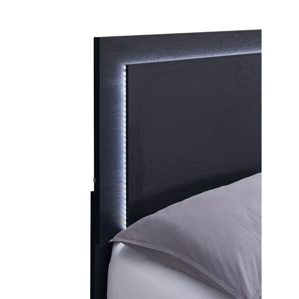 Dex Platform King Size Bed Panel LED Headboard Black Wood Melamine Finish By Casagear Home BM315287