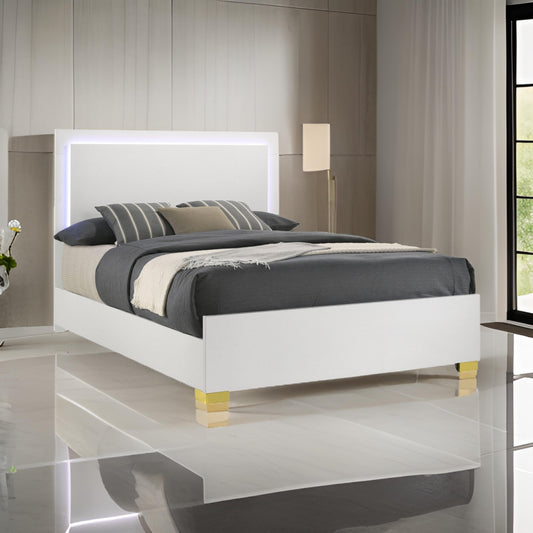 Dex Platform King Size Bed Panel LED Headboard White Wood Melamine Finish By Casagear Home BM315292