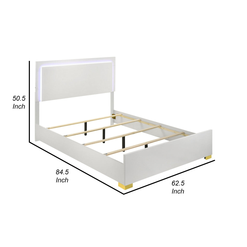 Dex Platform Queen Bed Panel LED Headboard White Wood Melamine Finish By Casagear Home BM315293