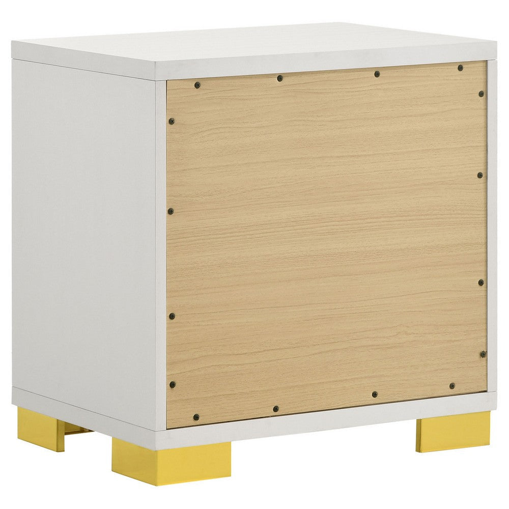 Dex 22 Inch Nightstand 2 Drawers with Long Vertical Gold Handles White By Casagear Home BM315294