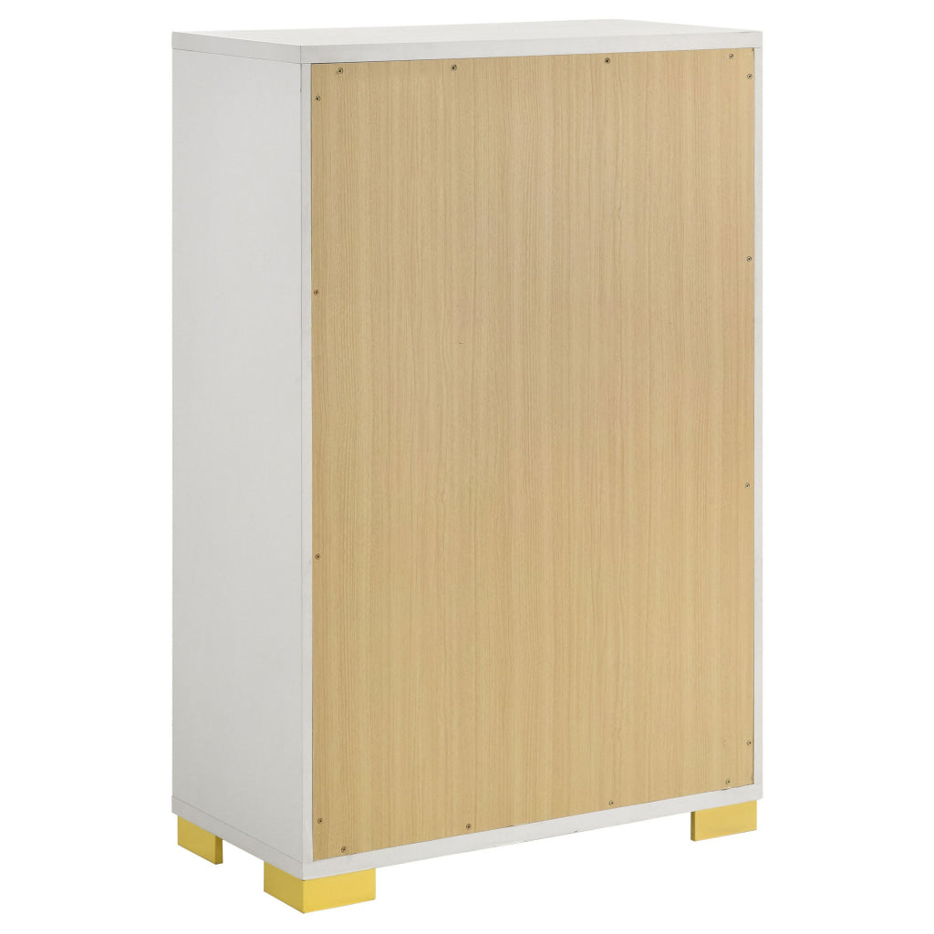 Dex 50 Inch Tall Dresser Chest 5 Drawers with Vertical Gold Handles White By Casagear Home BM315296