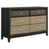 Aki 58 Inch Dresser, 6 Drawers with Geometric Cut Out Design, Black, Brown By Casagear Home