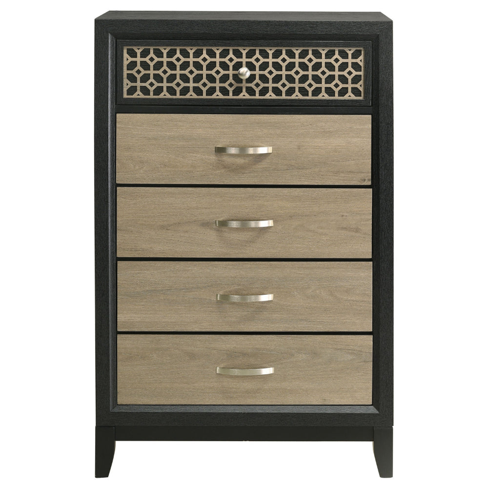 Aki 50 Inch Tall Dresser 5 Drawers with Geometric Cut Out Design Black By Casagear Home BM315301