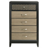 Aki 50 Inch Tall Dresser 5 Drawers with Geometric Cut Out Design Black By Casagear Home BM315301