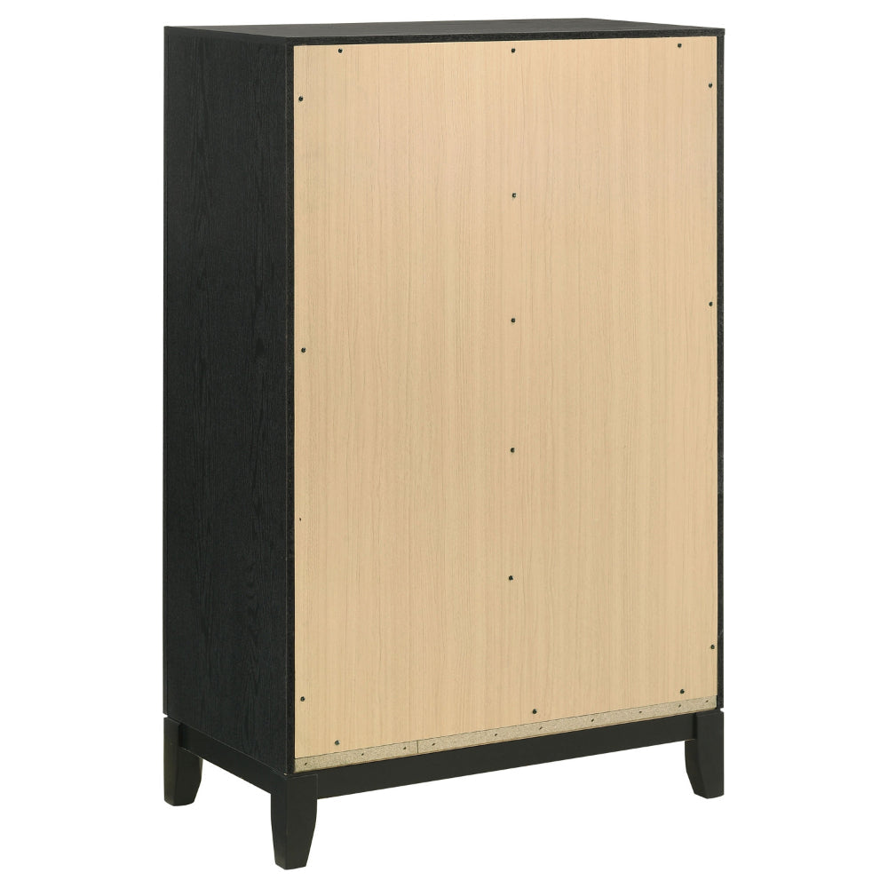 Aki 50 Inch Tall Dresser 5 Drawers with Geometric Cut Out Design Black By Casagear Home BM315301