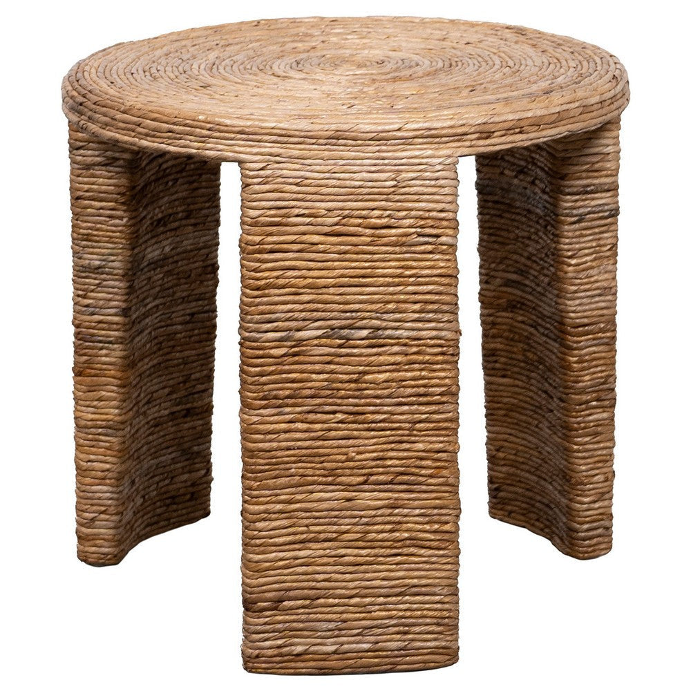 Asha 22 Inch Side End Table Round Shaped Top with Natural Rattan Wrapping By Casagear Home BM315302