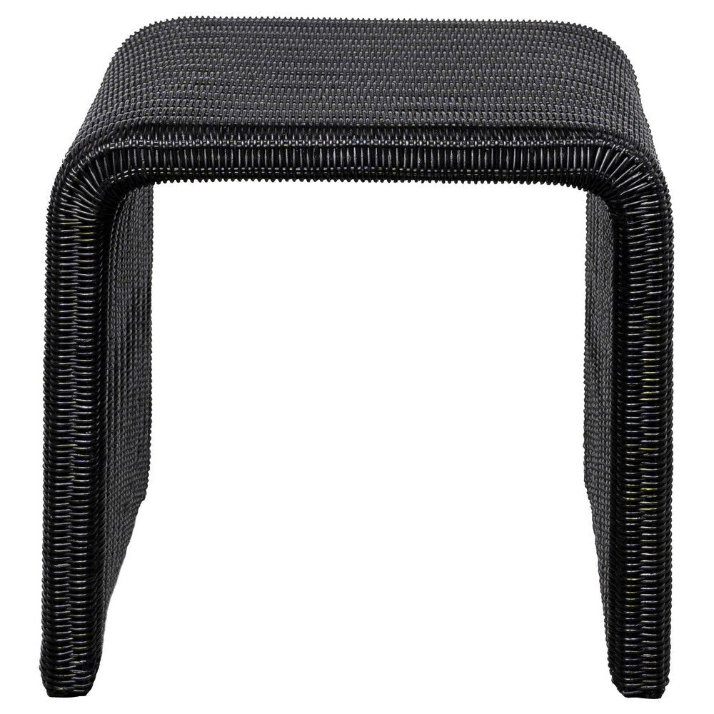 Gigi 22 Inch Side End Table Black Woven Rattan Square Waterfall Edges By Casagear Home BM315304