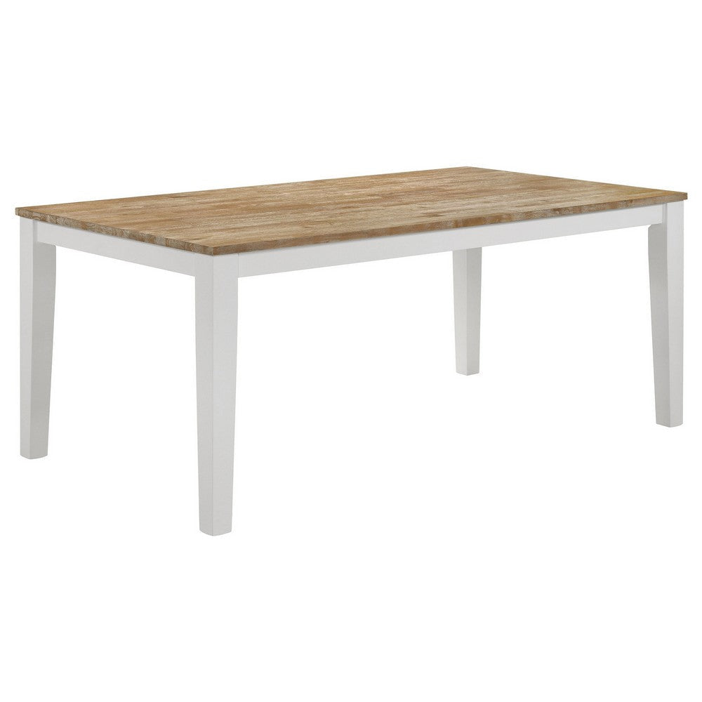 Hoa 72 Inch Dining Table, Rectangular Farmhouse Brown and White Solid Wood By Casagear Home