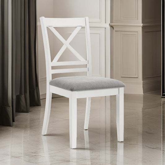 Hoa 18 Inch Dining Side Chair Set of 2 Gray Padded Seat White Solid Wood By Casagear Home BM315307